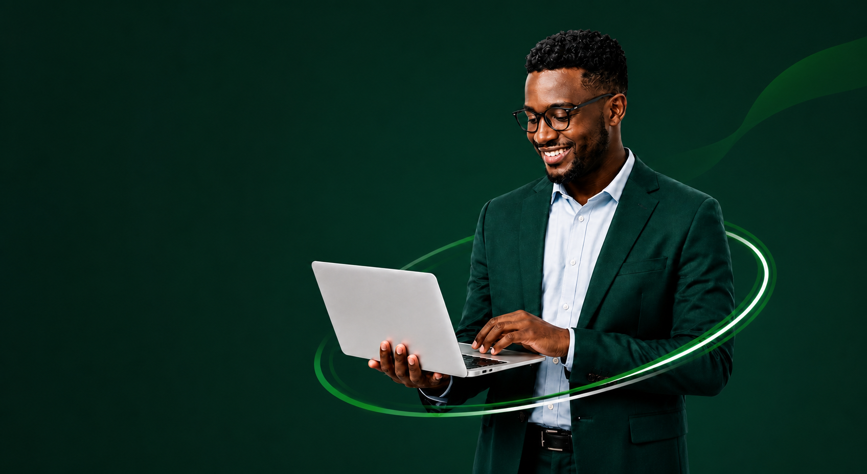 Technology consultant working on a laptop