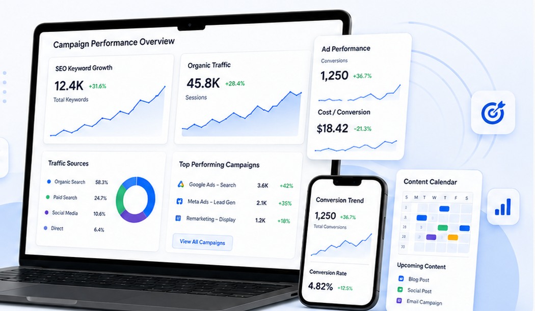 Digital Marketing dashboard and workflow preview